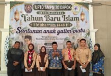 Berbagi Kebahagiaan di Tahun Baru Islam, SMPN 20 Depok Santuni Puluhan Siswa Yatim dan Duafa Santunan SMPN 20 Depok di Muharram 1
