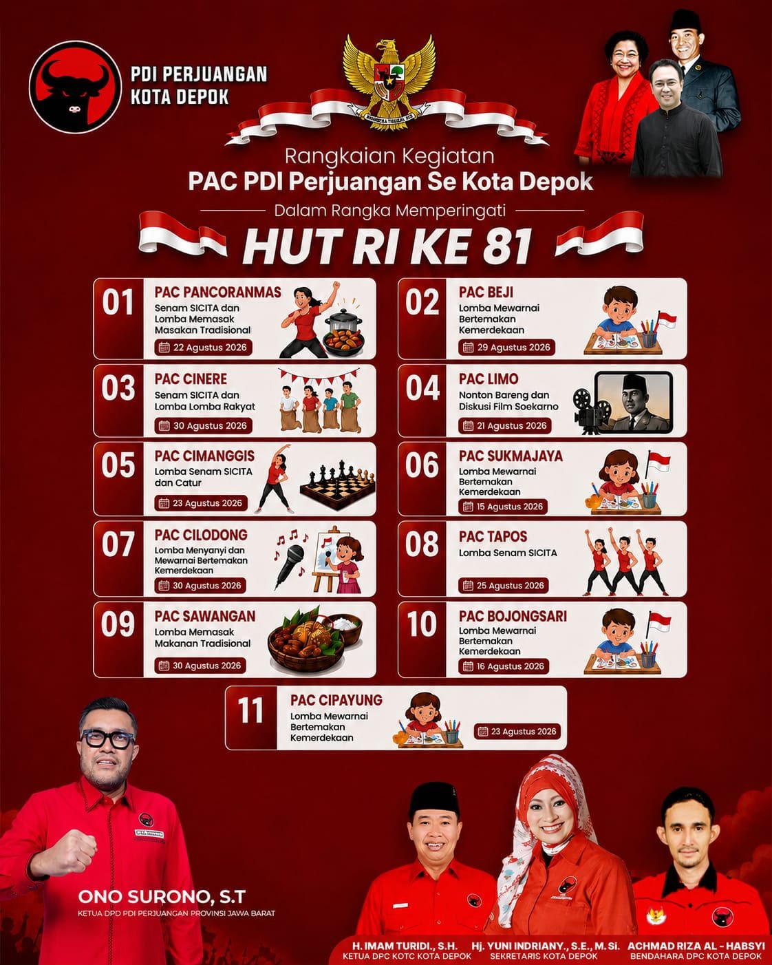Semarakkan HUT ke-81 RI, PDI Perjuangan Depok Gelar Rangkaian Acara di 11 Kecamatan