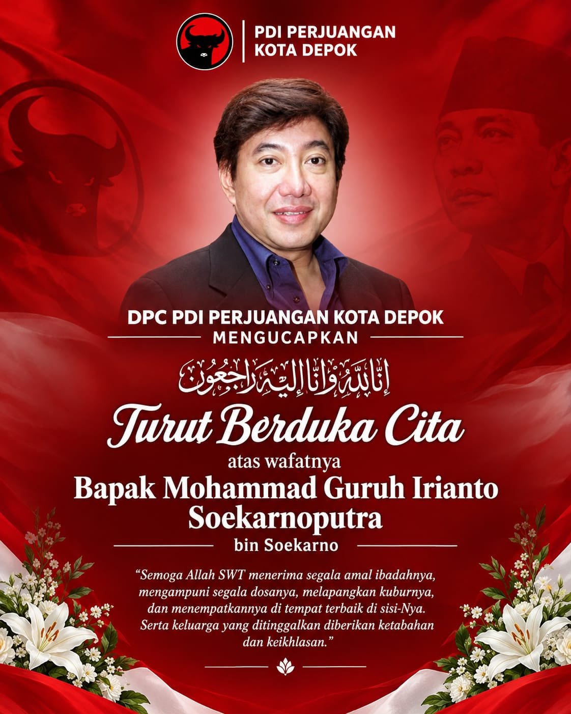 Maestro Seni Guruh Soekarnoputra Wafat, PDI Perjuangan Depok Kibarkan Bendera Setengah Tiang